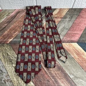 Vintage Mens Valentino Rudy Italy Pure Silk Burgundy Paisley Tie